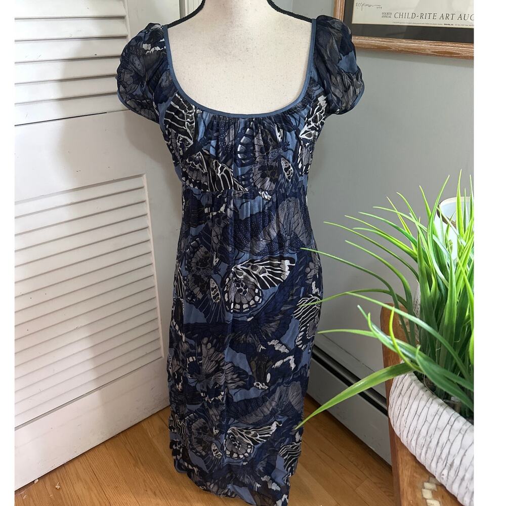 Betsey Johnson Navy Blue Floral Butterfly Midi Dress